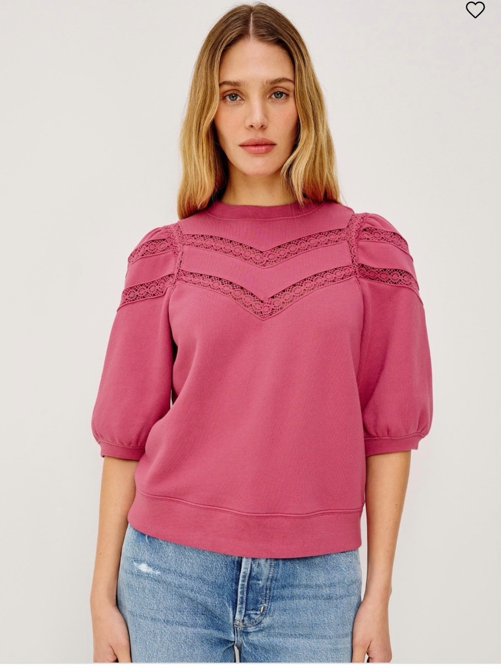 Rails relaxed French terry top with sheer crochet insets.